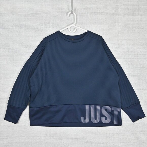 Nike Dri-Fit Just Do It Big Logo Activewear Athletic Navy Blue Sweatshirt Sz XL - Picture 3 of 16